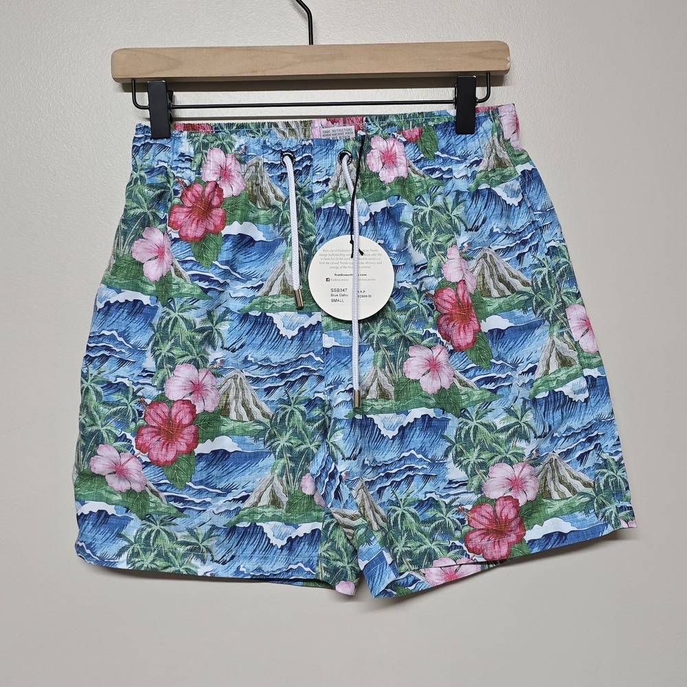 FRANKS Oahu Floral Print Swim Shorts 6"  Blue Green‎ Pink Men's Sz Small Beach